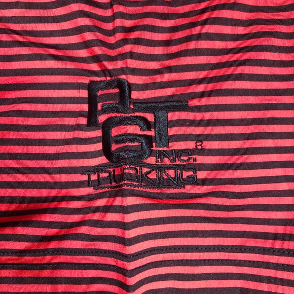 Footjoy FJ Performance Golf Polo Shirt Mens Large Red Black Striped PGT Trucking - Picture 6 of 6